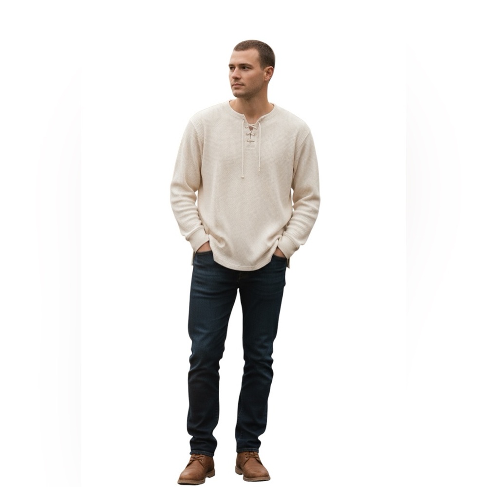Foxx- Gallery Men’s Cream Knit Long Sleeves Pullover Sweater Size M. SKU 269